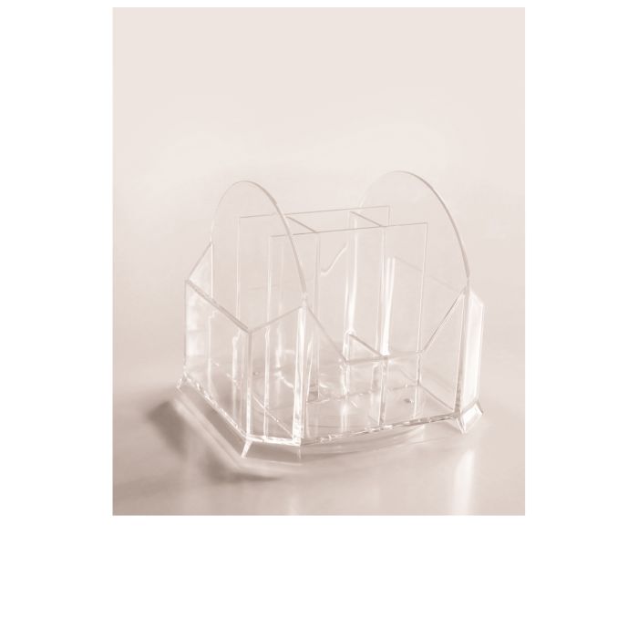 Transparante draaibare desk organizer met opbergvakken voor nagelvijlen en nail art penselen